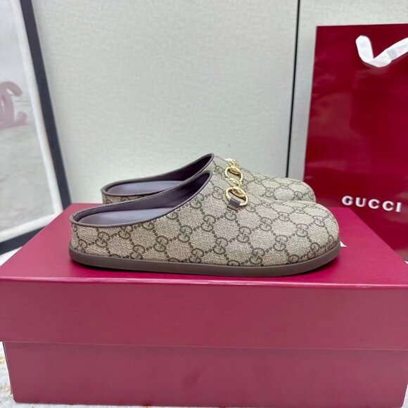 Gucci Beige and Brown Mules with Gold Accents - Picture 6 of 8